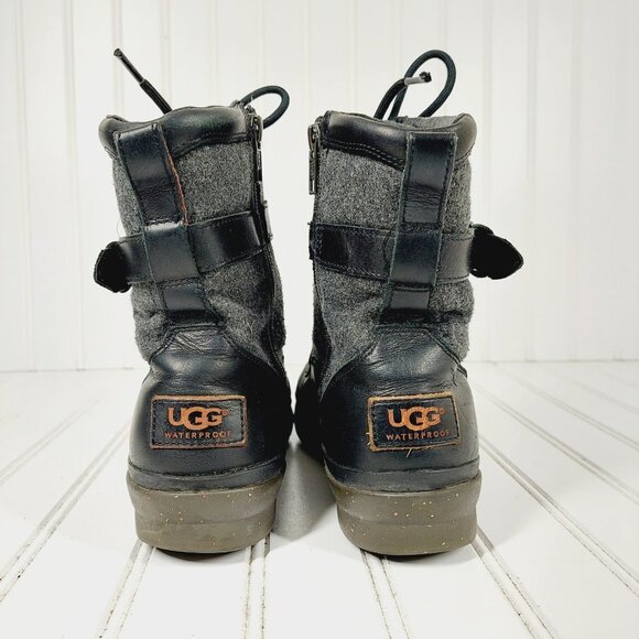UGG Kesey Black Leather Waterproof Lace Up Boot H722 - Picture 6 of 11
